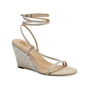 INC Womens Silver Strappy Rhinestone Ren Round Toe Wedge Heeled Sandal 7.5 M